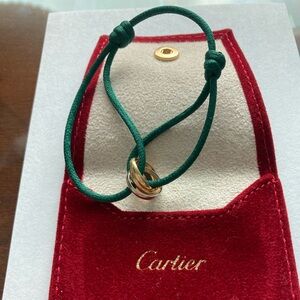 Cartier Trinity Bracelet with Green Cord and Velvet Jewelry Pouch